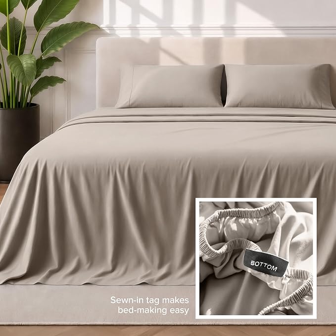 Bare Home California King Sheet Set - 1800 Ultra-Soft Microfiber Cal King Bed Sheets - Double Brushed - Deep Pockets - Easy Fit - 4 Piece Set - Bed Sheets (California King, Khaki)