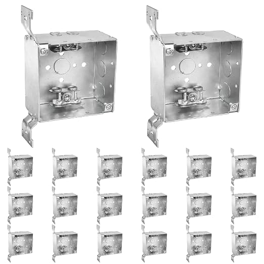OHLECTRIC 4" Square Welded Electrical Box with Flush Mount Brackets (20-Pack) 2-1/8 Inch Deep Box with BX/MC Cable Clamp, ½ & ¾ Knockouts, Galvanized Steel, 30.3 Cu. in. Metal Junction Box