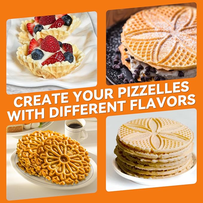 Baker's Friend Multi Pizzelle Maker Electric, Stroopwafel Iron, 4 x 4.5'' Pizzelle Waffle Cookies Maker with Temperature Control, Ideal for Holidays, Parties & More, Great Choice for Gift, Graphite