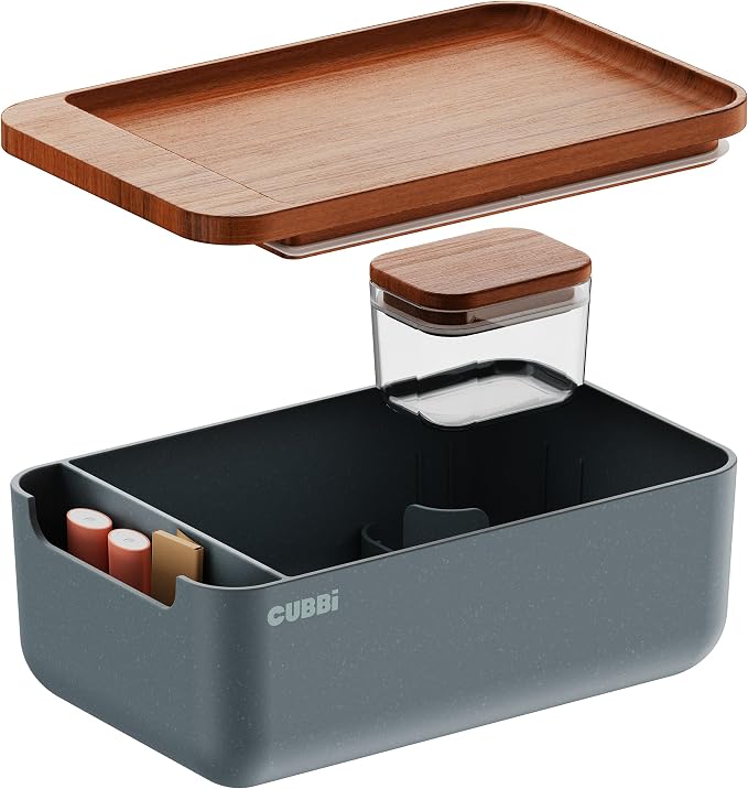 Cubbi - Airtight Box with Tray - Silicone Seals - 100% Air-Tight Storage Box with Accessories – Grey