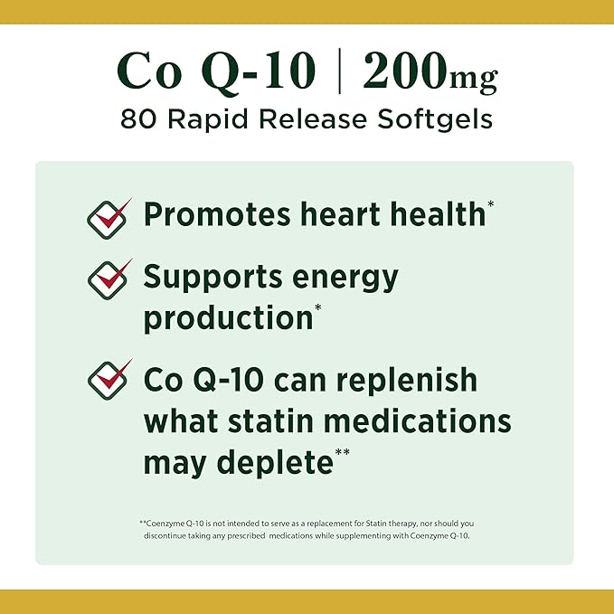 Nature's Bounty CoQ10, Supports Heart Health, Dietary Supplement, 200mg, 80 Rapid Release Softgels, (Pack of 2)