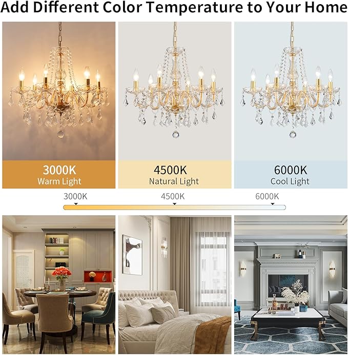 Crystal Chandelier Light Fixture, Modern K9 Crystal Chandeliers for Dining Room, 6-Lights Gold Ceiling Light, Adjustable Hanging Pendant Light Fixture for Living Room Entryway Kitchen Island Hallway