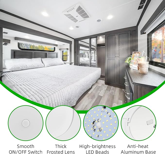 RV Light Interior 12V, 5Inch RV Ceiling Dome Light, LED Puck Lighting with ON/Off Switch, 700LM Camper Lighting Fixture for Boat Camper Trailer Car (Cool White 2Pack)