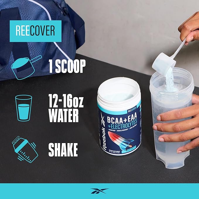 Reebok REEcover Amino Acids + Electrolytes | 8g EAAs, 5g BCAAs, Hydration Matrix | Muscle Recovery, Strength | Post-Workout Support | 30 Servings | Rocket Moon Pop