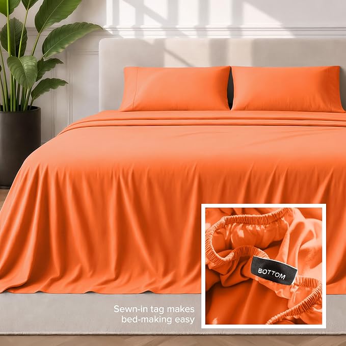 Bare Home Split Head Flex King Sheet Set - 1800 Ultra-Soft Microfiber Bed Sheets - Double Brushed - Deep Pockets - Easy Fit - 4 Piece Set - Bedding Sheets & Pillowcases (Orange)