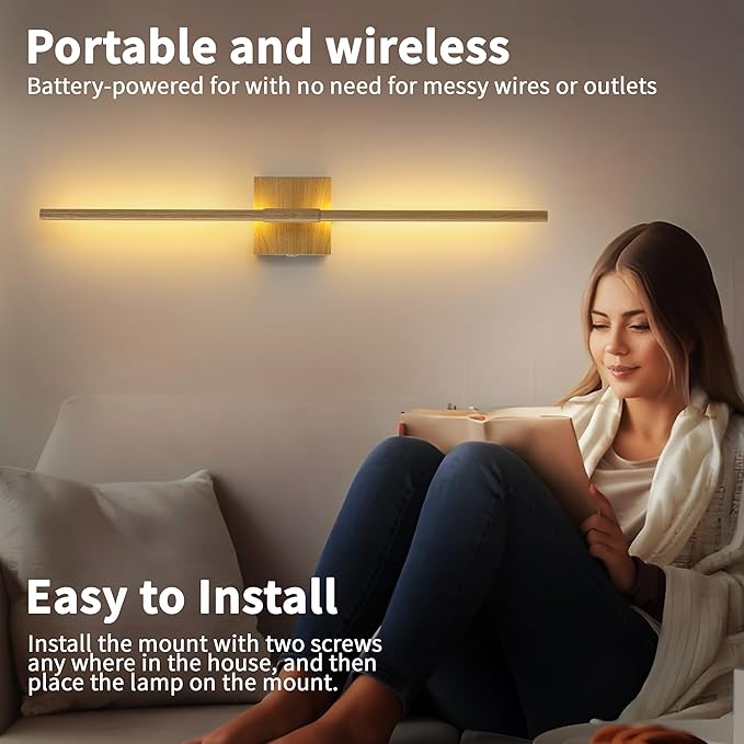 15800 mAh Battery Operated Wall Sconces with Remote Control Dimmable Battery Powered Cordless Rechargeable Wall Sconces Set of Two 3000K LED Log Burlywood Wireless Wall Light for Living Room