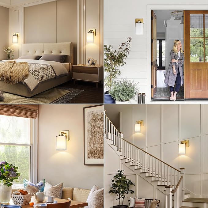 VerRon Set of 2 Wall Sconces for Bathroom, Modern Vanity Light Fixtures, Gold Wall Mount Lighting Lanterns, Farmhouse Wall Lights with Double Clear Glass Shade for Bedroom Living Room Mirror Hallway