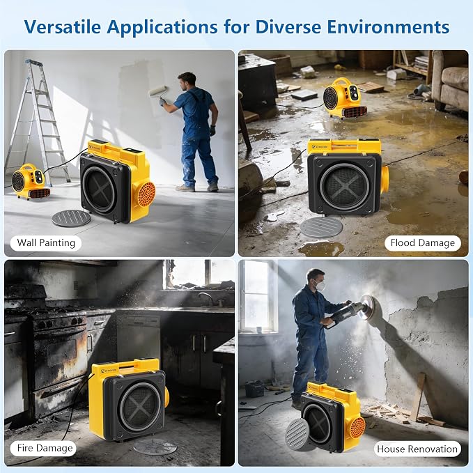 Air Scrubber 800 CFM with 4-Stage Filtration, Stackable Negative Air Machine for Home, Industrial and Commercial Use, Water Damage Restoration Equipment, Airborne Cleaner HEPA Scrubber with 4 Filters