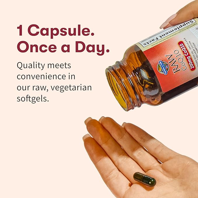 Garden of Life CoQ10 200mg, Vegetarian Omega 3 6 9 Supplement Raw Co Q 10 Chia Seed Oil,Whole Food Nutrition with Antioxidant Support, Coenzyme q10 Supplement for Heart Health, 60 Capsules (Pack of 6)