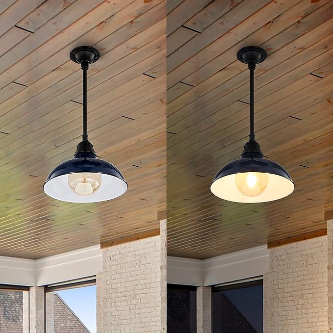 JONATHAN Y 12.25" Navy/Black 1-Light Farmhouse Indoor/Outdoor LED Pendant Iron Hanging Light, and Black Metal Shade, Rustic Ceiling Lamp for Kitchen Island, LED Bulb Included (JYL7611C)