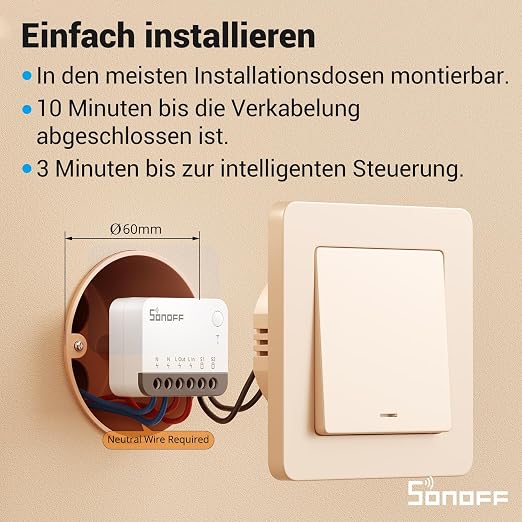 SONOFF ZBMINIR2 Zigbee Smart Switch, Zigbee 3.0 Lict Switch, Compatible with Alexa & Google Home, Zigbee Hub Required, Neutral Line Required