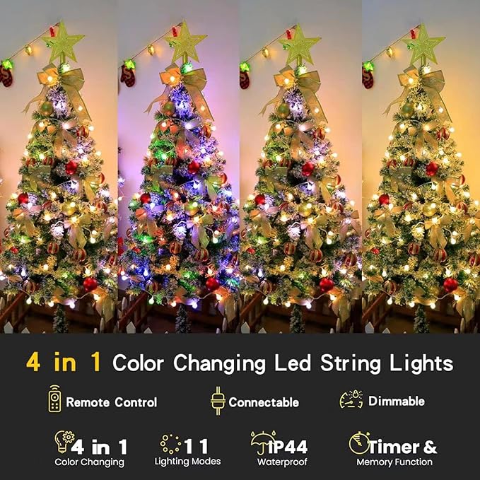 RaThun 116ft Color Changing String Lights, 200 LED Multicolor & Warm White Globe Lights with Remote, 11 Modes, IP44 Waterproof, Plug in Fairy Lights for Indoor Outdoor Christmas Party Garden Decor