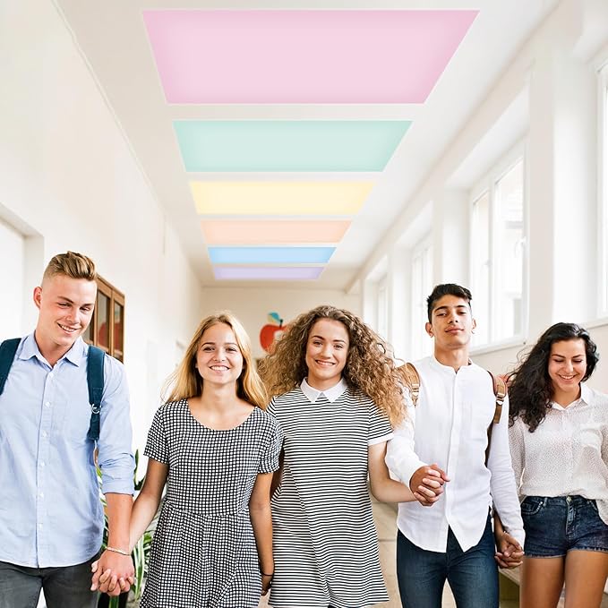 QOUBAI 6 Pcs Fluorescent Light Covers with 60 Magnets,4 x 2 Ft Magnetic Light Filters Colorful Fluorescent Lights Shade Easy Install for Classroom Office Library Hospital Home Ceiling Solid Color