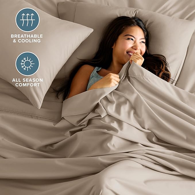 Bare Home Twin XL Sheet Set - 1800 Ultra-Soft Microfiber Twin Extra Long Bed Sheets - Double Brushed - Deep Pockets - Easy Fit - 3 Piece Set - Bedding Sheets & Pillowcases (Twin XL, Pebble)