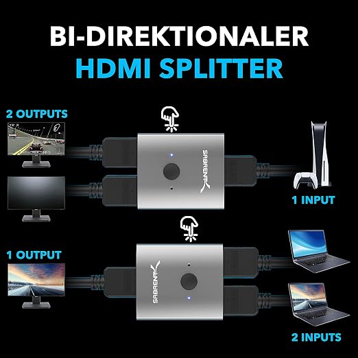 SABRENT HDMI Switch, 4K@60Hz HDMI Switcher, Splitter 2 in 1 Out, Supports HDR, 3D, Dolby, Compatible with Laptops, PC, Xbox Series, PS5 / PS4, Projector, and More (DA-HSW2)