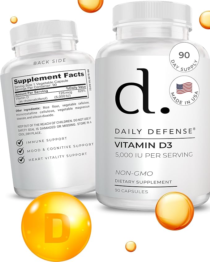 Vitamine D3 5000 UI pour la santé cardiaque, le soutien immunitaire quotidien, la clarté mentale et la fonction musculaire - 90 suppléments de vitamine D