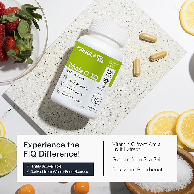 FIQ Formula IQ - Whole C IQ - Natural Vitamin C Supplements with Amla Fruit Extract - Iron, Energy, & Immune Support from Whole Food Sources - High Absorption Vitamin C Capsules - 90 Capsules
