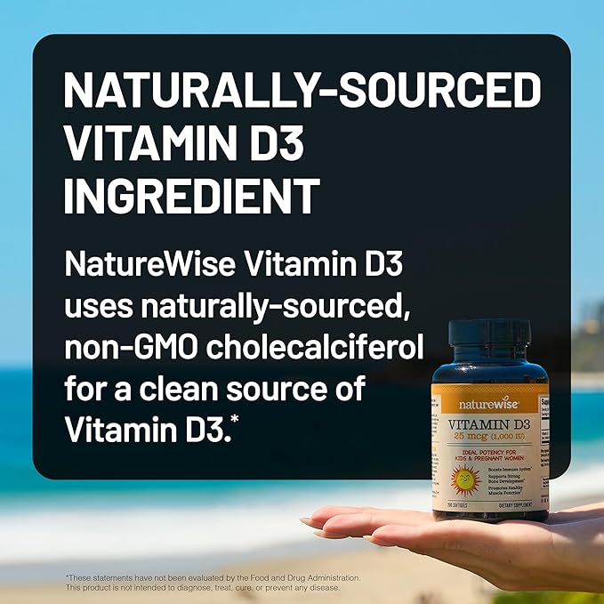 NatureWise ビタミンD3 1000IU (25mcg) 1年分 免疫サポート、健康的な筋肉機能、骨の健康に - 非遺伝子組み換え、グルテンフリー、オーガニックエクストラバージンオリーブオイル使用、ミニソフトジェル、360粒