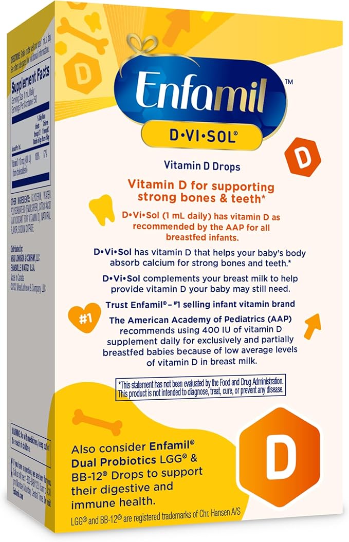 Enfamil ベビービタミンD-Vi-Sol 液体サプリメントドロップ（乳児用）、新生児の強い歯と骨をサポート、使いやすい、グルテンフリー、50日分、ドロッパーボトル