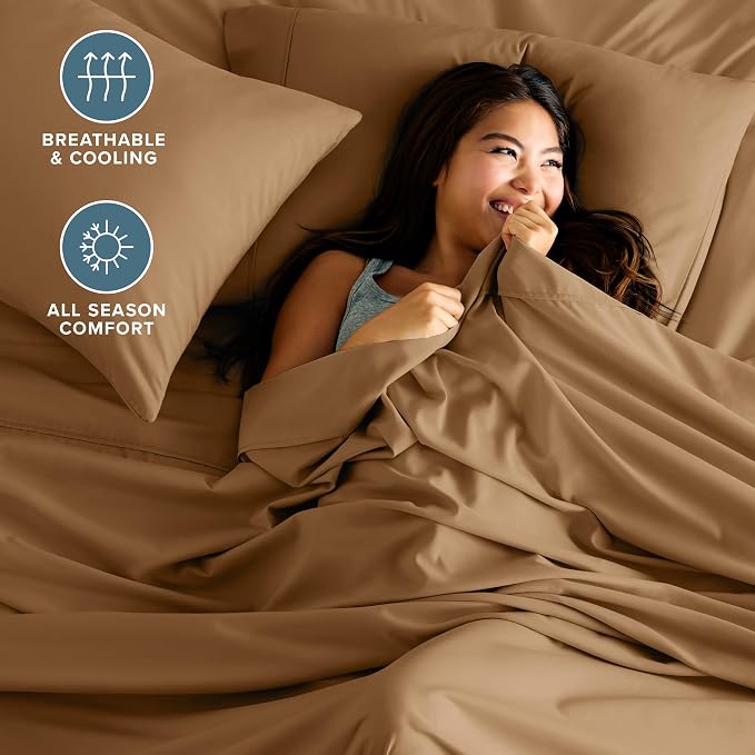 Bare Home Twin Sheet Set - 1800 Ultra-Soft Microfiber Twin Bed Sheets - Double Brushed - Deep Pockets - Easy Fit - 3 Piece Set - Bedding Sheets & Pillowcases (Twin, Caramel)