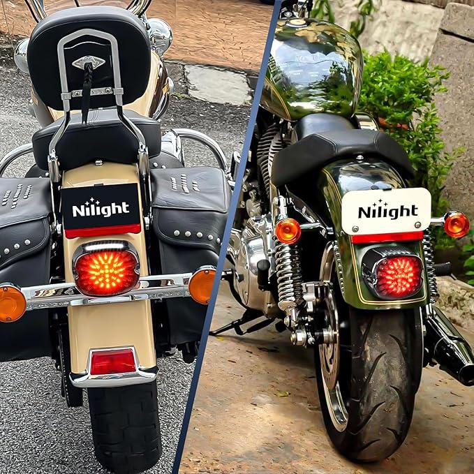 Nilight LED Tail Light Motorcycle Brake Turn Signal Driving License Plate Rear Lights Smoked Plug and Play for Harley Davidson Dyna Sportster 883 1200 Road King Glide Electra Heritage