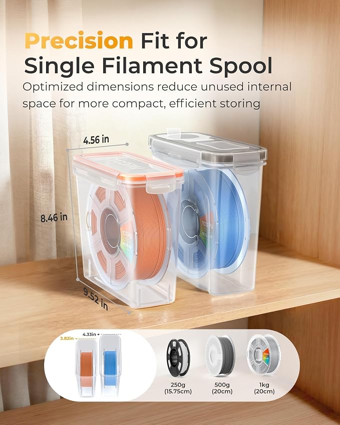 YOOPAI Pro Filament Storage Box – Precision-Fit Airtight Container for Single 1KG Spools, Flat-Lid Design for Stable Stacking, Premium Desiccant Moisture Control, 3D Printer Filament Storage 6 Pack