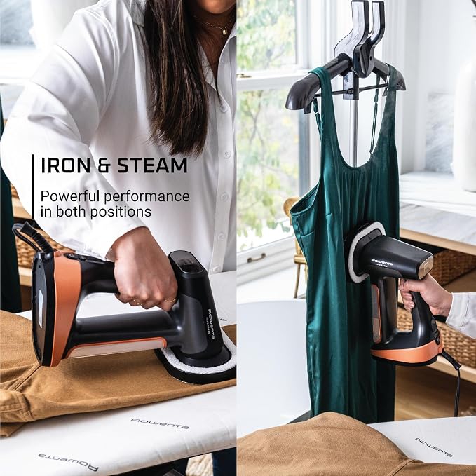 Rowenta, Steamer for Clothes, Pure Force 3in1 Steamer & Iron, 7.1 Oz Tank Capacity, Vertical Steaming, Horizontal Ironing, Lint remover, Auto-off, 1875 Watts, Black Clothes Steamer,DR8855