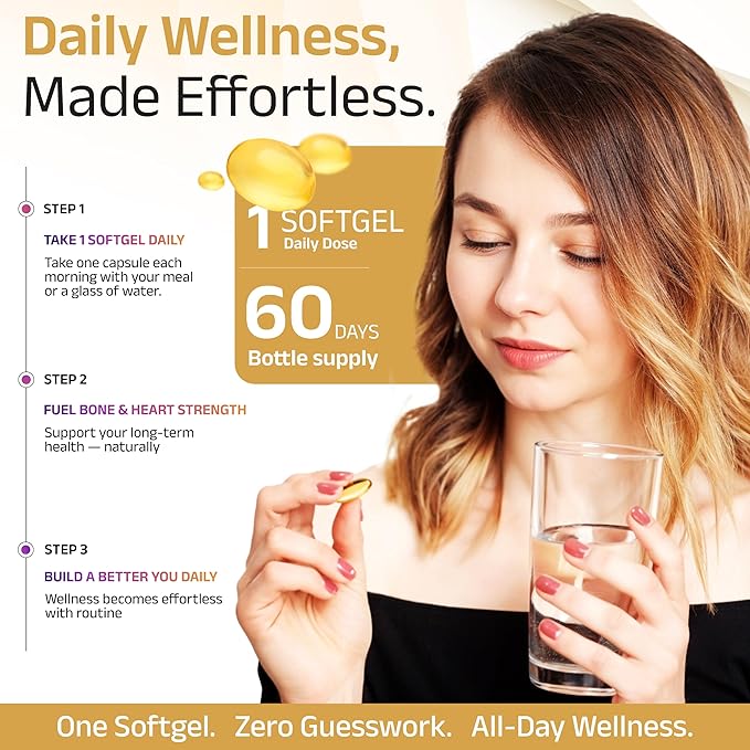 Vitamine D3+K2 à l'huile de coco - Vitamine D végétalienne 5 000 UI et vitamine K MK7 110 mcg pour le soutien des os, du cœur et du système immunitaire, sans OGM, testé par des tiers, sans soja, haute absorption, 60 gélules végétales molles