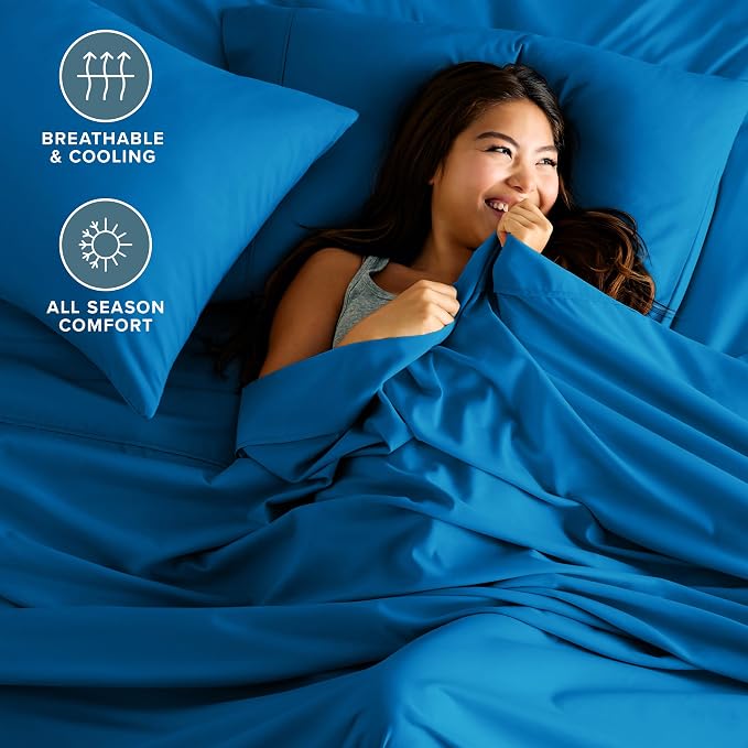 Bare Home Twin Sheet Set - 1800 Ultra-Soft Microfiber Twin Bed Sheets - Double Brushed - Deep Pockets - Easy Fit - 3 Piece Set - Bedding Sheets & Pillowcases (Twin, Medium Blue)