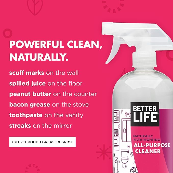 Nettoyant tout usage Better Life – Spray nettoyant multi-usages pour la maison et la cuisine, pour le verre, les plans de travail, les appareils ménagers, les tissus d'ameublement – Spray nettoyant multi-surfaces – Cassis et agrumes, 946 ml (lot de 2)