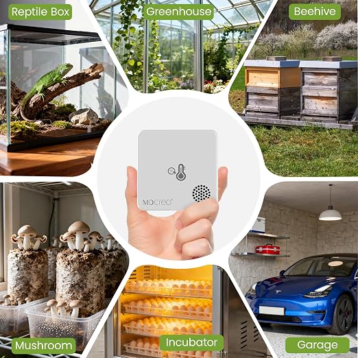 MOCREO WiFi Room Thermometer Hygrometer, Remote App Email Alert, 2 Years Data Export, 2 Years Battery, No Subscription, Wireless Temperature Humidity Sensor for Bedroom, Greenhouse, Basement