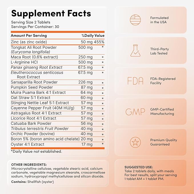 Mens Testosterone Booster & Libido Support for Men - Drive, Strength & Peak Performance w. Tongkat Ali, Maca, Zinc & Boron - Male Enhancing Supplement & Mens Libido Boost – 3rd Party Tested, 60 Tabs