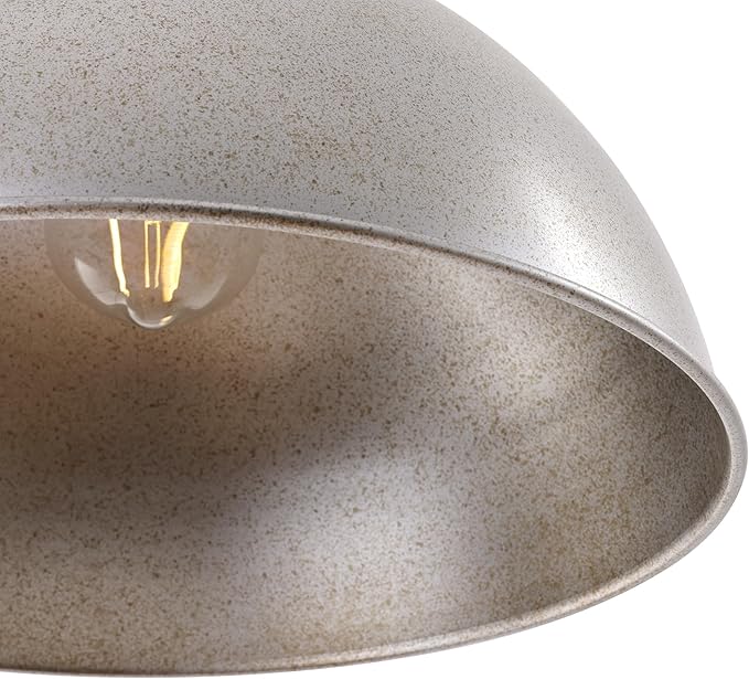 LamQee 13 Inch Antique Silver Metal Pendant Light Kitchen Island, Farmhouse Modern Dome Pendant Light Fixtures Ceiling Hanging Lighting Chandelier for Dining Room Over Table, Bar, Hallway, Entryway