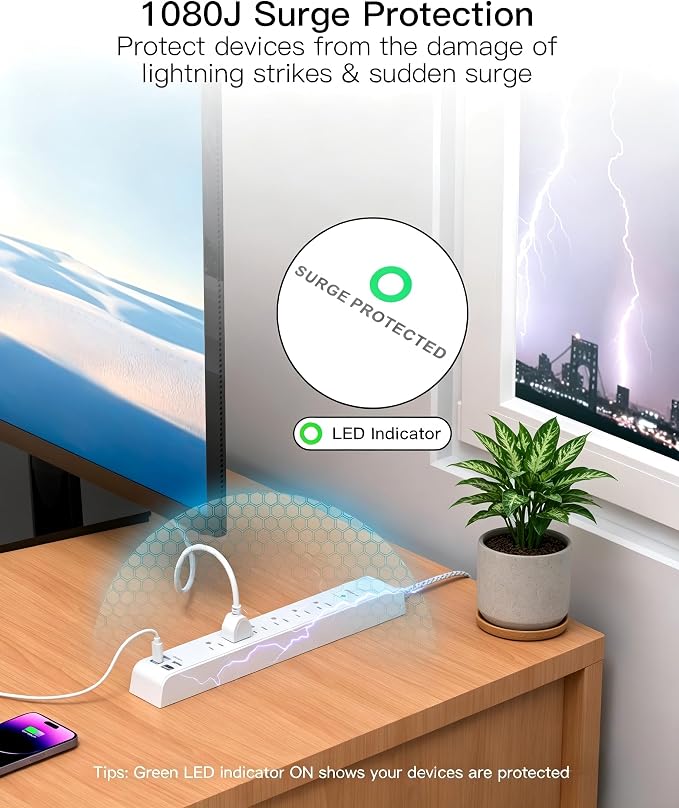2 Pack Power Strip, Extension Cord 3FT, Surge Protector with 6 Outlets and 4 USB Ports (2 USB C), Flat Plug Overload Protection, Extension Cord with Multiple Outlets, Wall Mount for Home Dorm College
