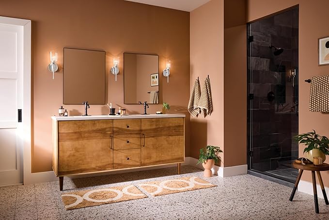 Kichler Madden 1-Light Wall Sconce Bathroom Light Fixture with Clear Glass in Chrome, Modern Bathroom Vanity Light for Bathroom or Hallway (14.75" x 5" x 5.25"), 55183CH
