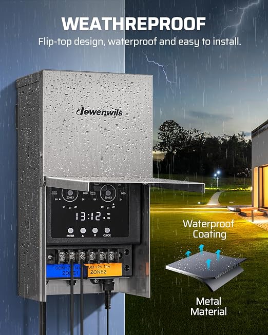 DEWENWILS 200W Low Voltage Landscape Transformer, 120V to 12V/14V, Outdoor Landscape Transformer with Photocell Sensor & Timer, Weatherproof, Multi Zone for Spotlight, Patio Light, ETL Listed