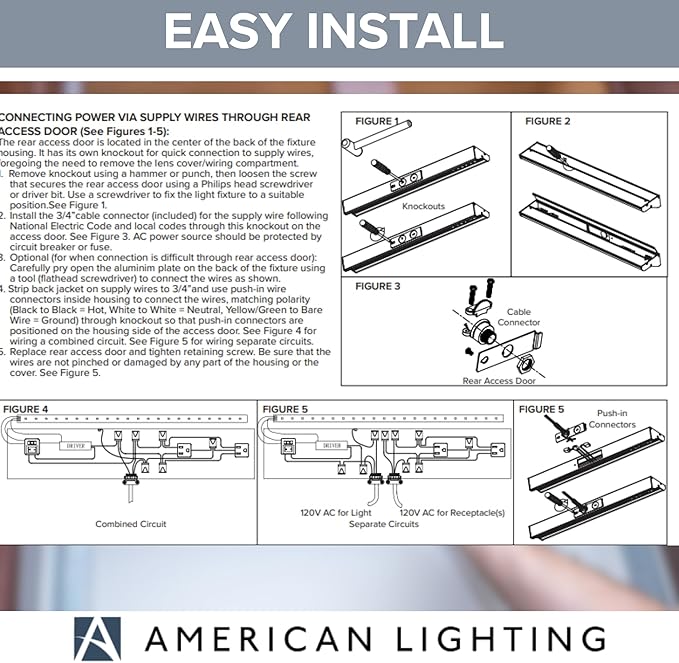 American Lighting LED Courant Plus Undercabinet Light 24 Inch 5CCT 90+ CRI 1200 Lumens with USB-A USB-C and 20A Receptacles White Finish Title 24 Compliant