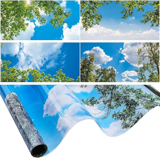 Amylove 4 Pcs Fluorescent Light Covers Classroom Ceiling Panels Light Filters with Backlit Film Material for Office School, 4 x 2 Feet(Charming Color,Blue Sky, Leaves)