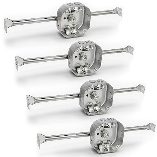 OHLECTRIC 4" Octagon Welded Electrical Box with Adjustable Bar Hanger (4 Pack) 1-1/2" Deep Box with BX/MC Clamp - Galvanized Steel - Supports Fixtures Up to 50 lbs