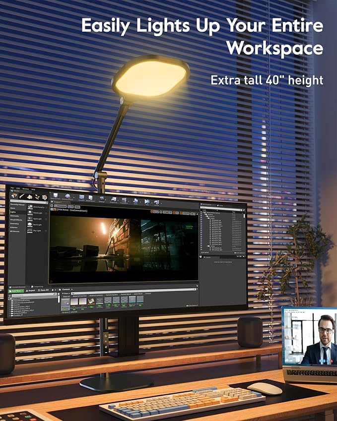Led Desk Lamps for Home Office with Base, Video Conference Lighting for Zoom, Tall Desk Lamp with 50 Light Modes & Memory and Timer Func Computer Light, Ring Light for Desk for Video Streaming, Webcam