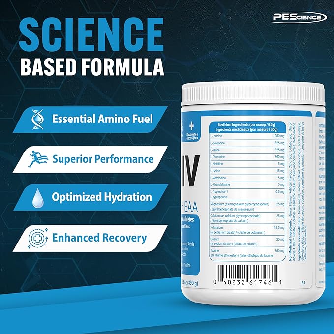 PEScience Amino IV BCAA & EAA Powder, Essential Amino Acids, Taurine, Electrolytes for Hydration and Muscle Recovery, Sugar Free for Men & Women, Post Workout - Orange Dreamsicle - 30 Servings