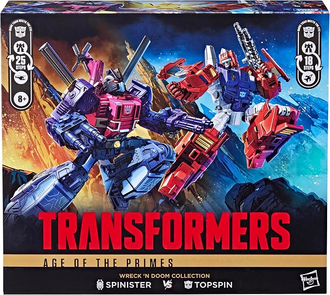 Transformers Age of The Primes Wreck 'n Doom Collection Topspin vs Spinister 5.5-inch Converting Action Figure 2-Pack, Robot Toys, Ages 8+ (Amazon Exclusive)