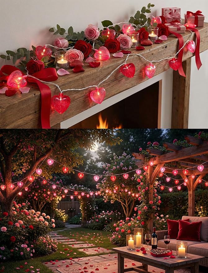 GOOTHY Heart String Lights, 8.5Ft Valentine's Day Decorations String Lights with 10 Pink and Red Heart Lights, Plug in Heart Fairy Lights for Bedroom Home Wedding Indoor Outdoor Valentine's Day Decor