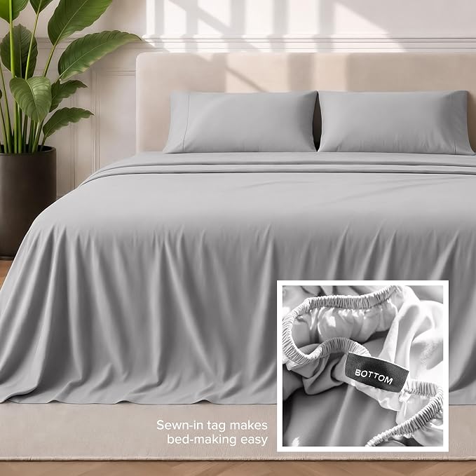 Bare Home Full Sheet Set - 1800 Ultra-Soft Microfiber Full Bed Sheets - Double Brushed - Deep Pockets - Easy Fit - 4 Piece Set - Bedding Sheets & Pillowcases (Full, Light Grey)