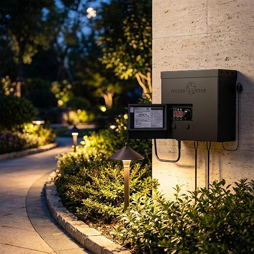 GOLDEN STAR 600W Low Voltage Transformer Outdoor Landscape Power Pack 120V AC to 12V&14V AC with Sensor and Weather Shield for LED Landscape Lighting, Spotlight, Pathway Light, ETL Listed