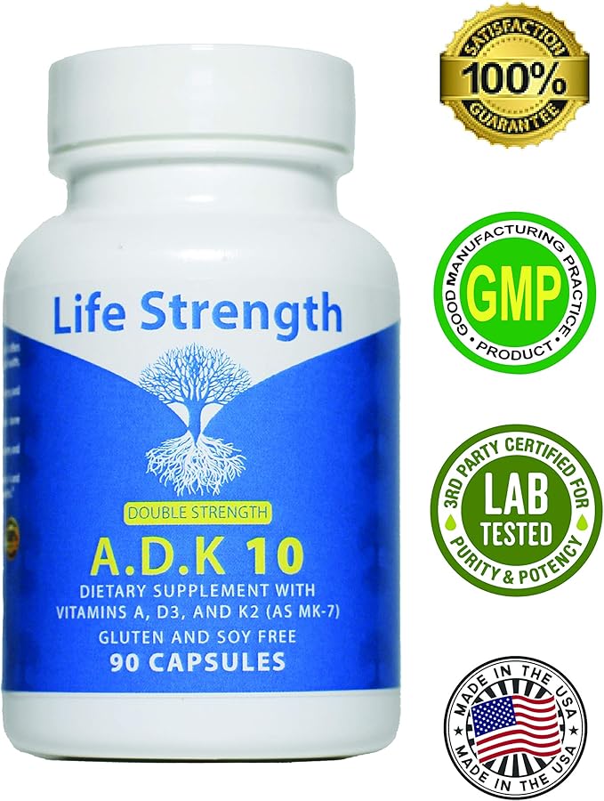 ADK 10 Supplement (180 Count) - Physician Formulated Vitamins A1, D3 & K2 (as MK7) for Bone Health - Immune System Support - Gluten Free, Soy Free, Non-GMO - 90 Capsules