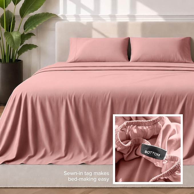 Bare Home Twin XL Sheet Set - 1800 Ultra-Soft Microfiber Twin Extra Long Bed Sheets - Double Brushed - Deep Pockets - Easy Fit - 3 Piece Set - Bedding Sheets & Pillowcases (Twin XL, Dusty Rose)