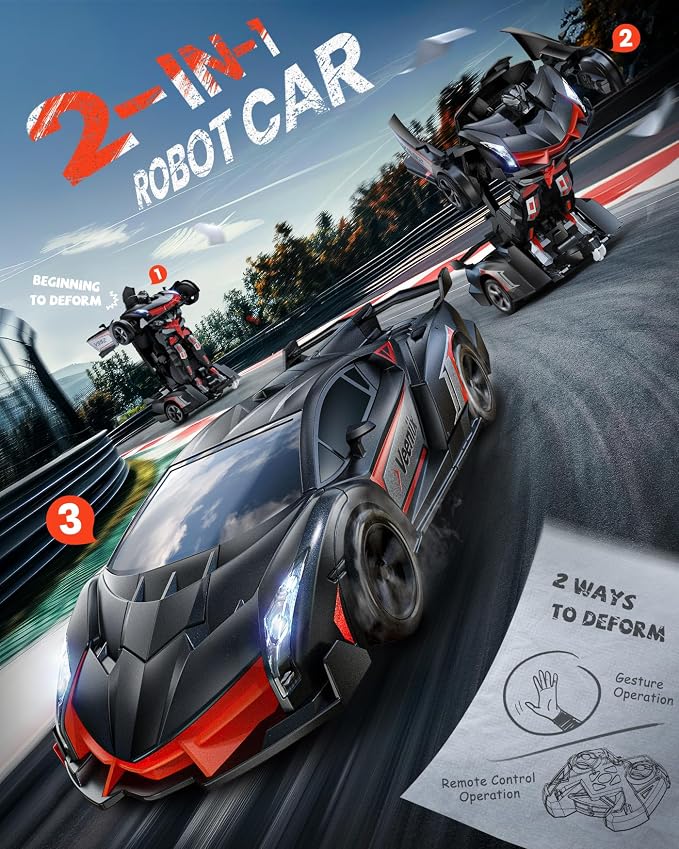 Veeniix V992 Transform Robot RC Car, 1:14 Scale, 2-in-1 Robot Toy Car with Sound & Light Effects, Gesture Sensing, Automatic Deformation, Ideal Gift for Boys and Girls