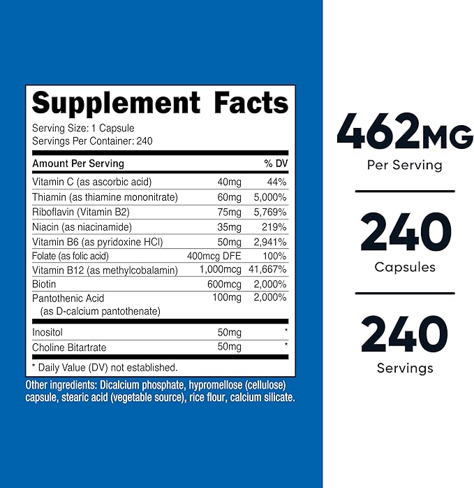 Nutricost ビタミンB複合体 462mg、240カプセル - ビタミンC配合 - エナジーコンプレックス（2個パック）
