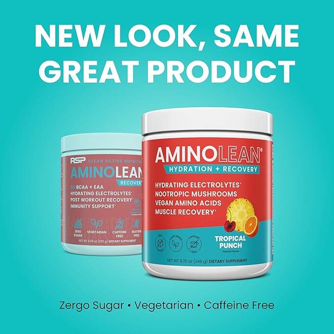 AminoLean Recovery + Hydration – Electrolytes Powder & BCAA Amino Acids for Instant Hydration & Post-Workout Recovery – Nootropic Mushrooms, Vegan Aminos, Zero Sugar, 30 Servings